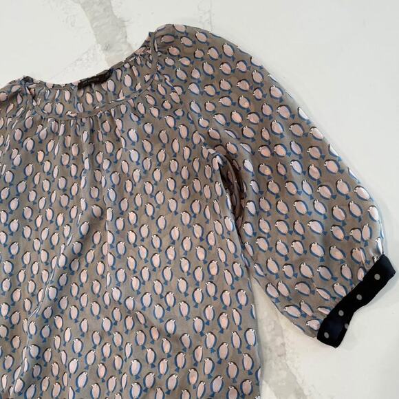 The Limited Long Sleeve Sheer Bird Print Blouse Women's Medium Brown Loose Fit - Picture 2 of 6